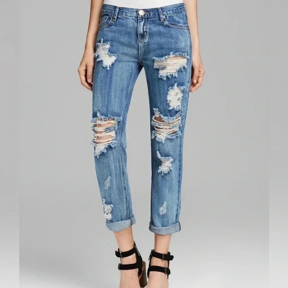 One Teaspoon Super Baggies Blue Distressed Jeans Boho Relaxed Fit Pants Womens - Picture 1 of 15